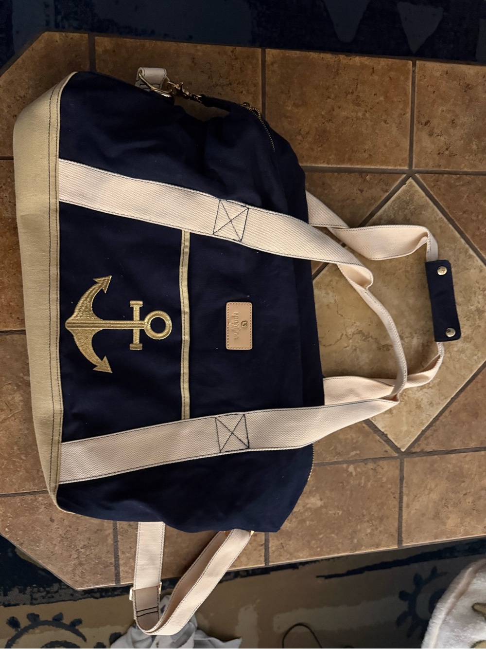 Spartina 449 Navy and Cream Anchor Duffel
